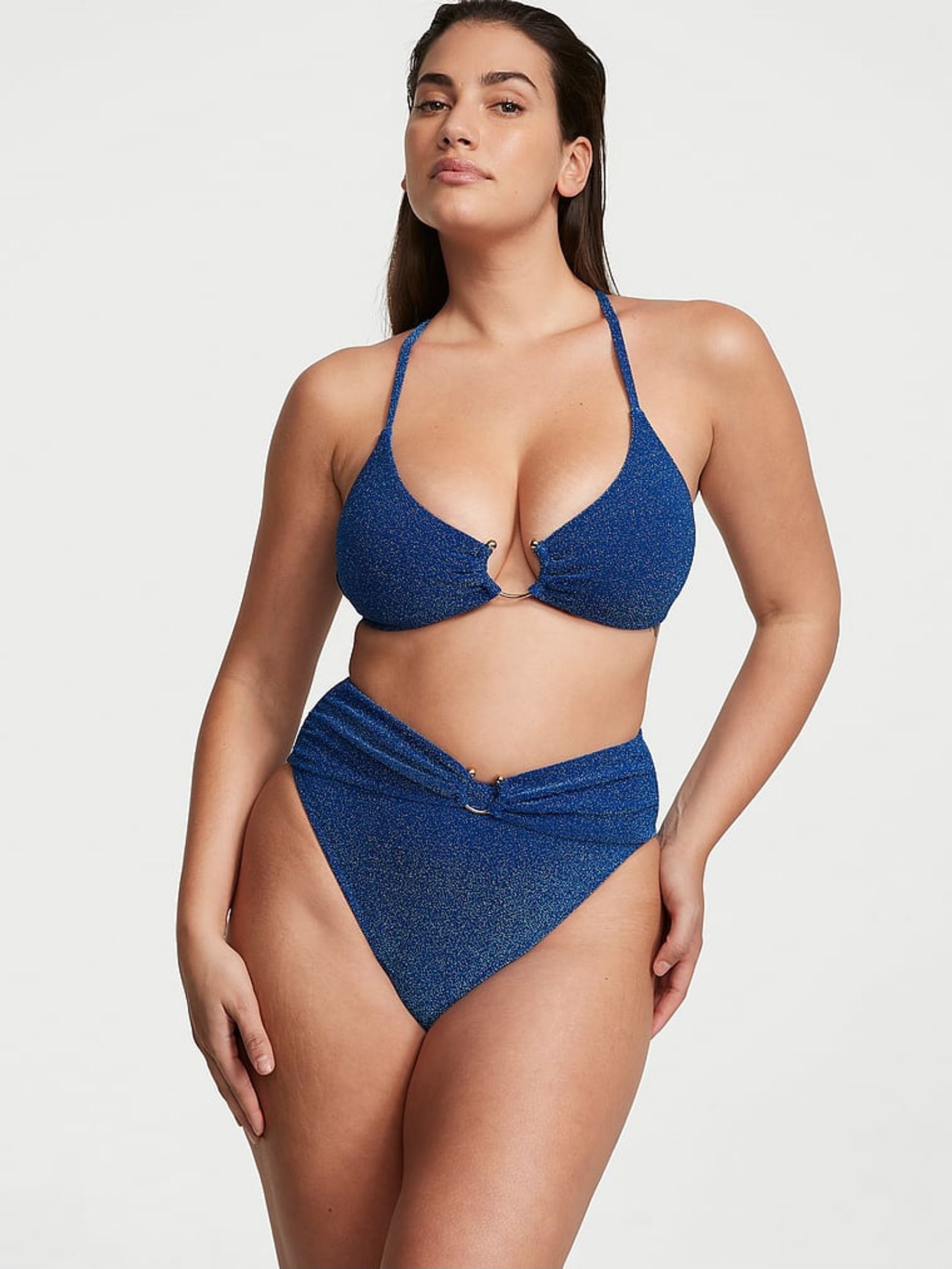 Diver Blue Cross Over Shimmer Swim Bikini Top (K67667) | £17