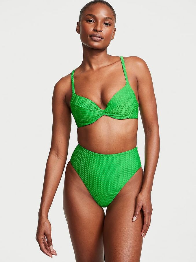 Green Fishnet High Waisted Swim Bikini Bottom (K68516) | £12