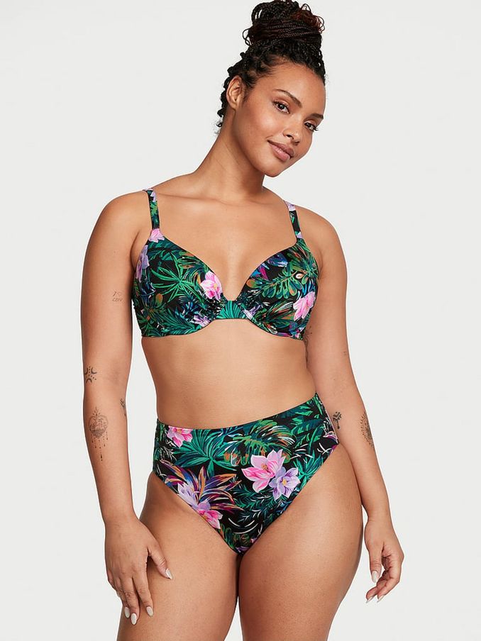 Black Palm High Waisted Swim Bikini Bottom (K68517) | £12