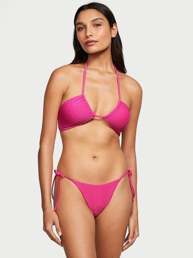 Forever Pink Fishnet Tie Side High Leg Swim Bikini Bottom (K68528) | £12
