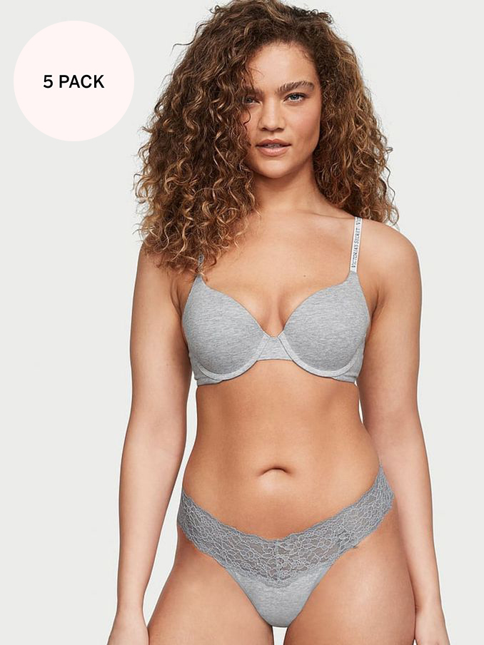 Blue/Purple/Pink/Grey Thong 5 Pack Knickers (K68551) | £13