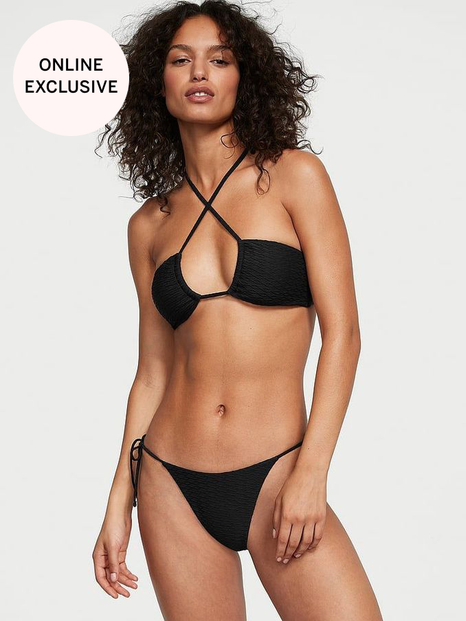 Black Fishnet Cross Over Swim Bikini Top (K68560) | £14