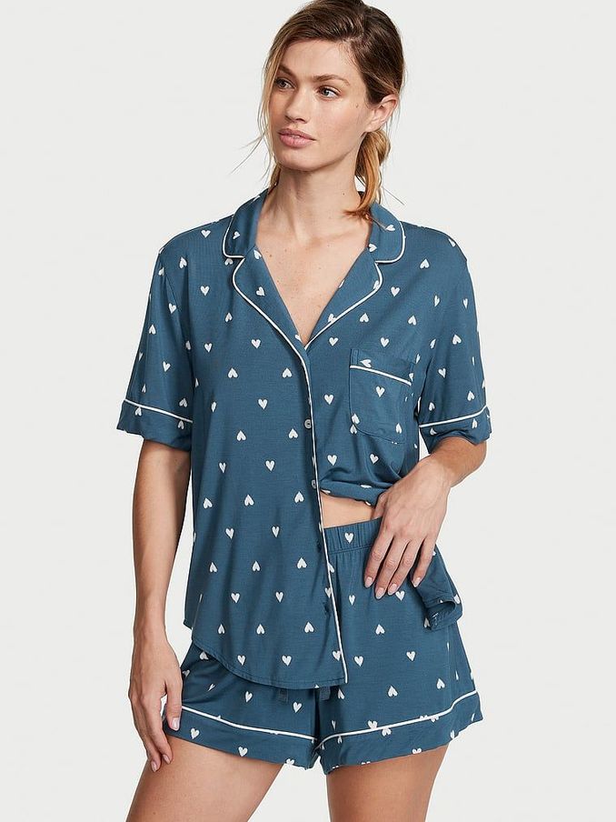 Midnight Sea Blue Hearts Modal Short Pyjamas (K68729) | £27