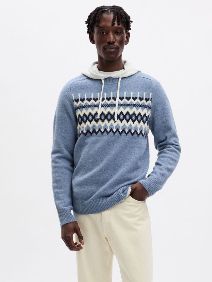 Blue Fair Isle Knit Crew Neck Jumper (K70010) | £12
