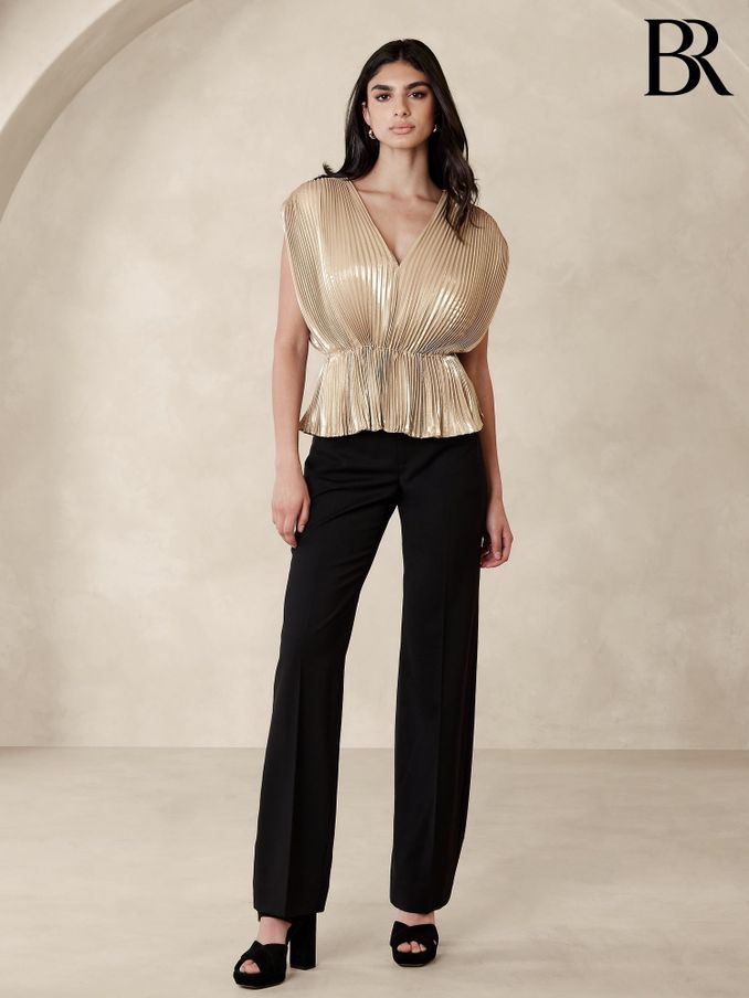 Banana Republic Gold Lena Pleated Metallic Sleeveless Top (K70020) | £33