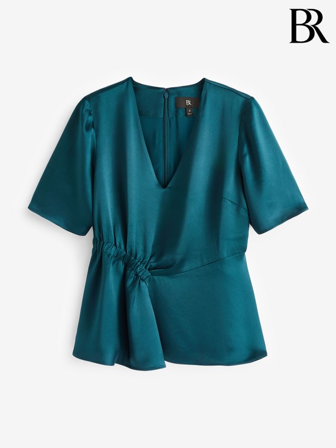 Banana Republic Blue Short Sleeve V Neck Ruched Waist Top (K70024) | £28