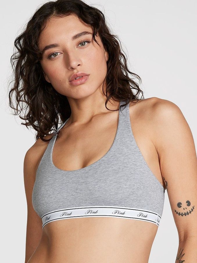 Grey Heather Cotton Racerback Scoop Low Impact Bralette (K70198) | £16