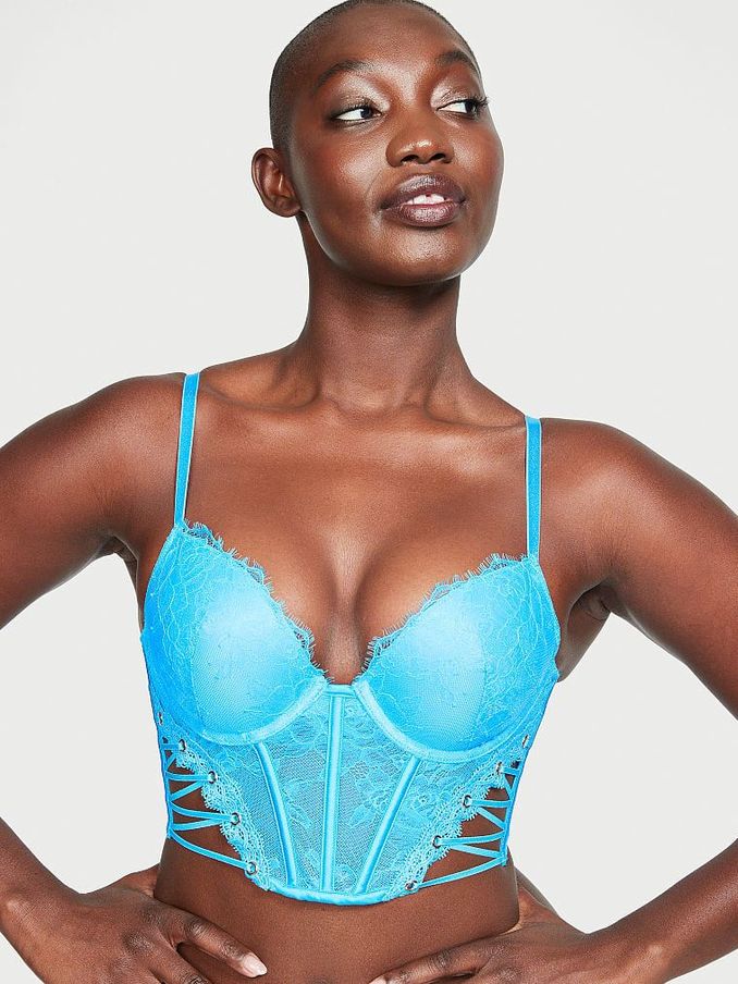 Capri Blue Lace Push Up Eyelet Corset Bra Top (K70221) | £27