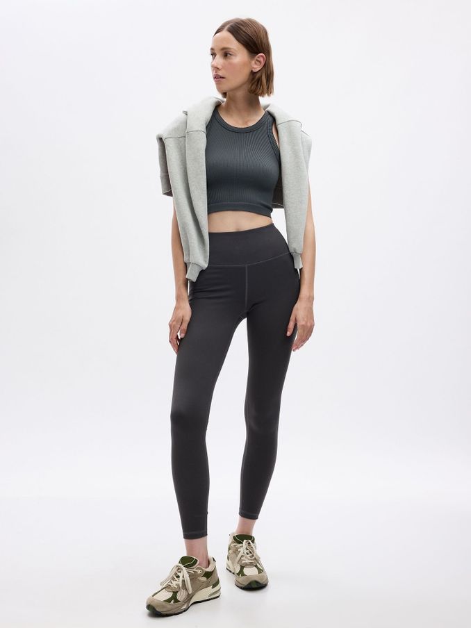 Grey High Waisted Power Stretch Full Length Pocket Leggings (K70381) | £27