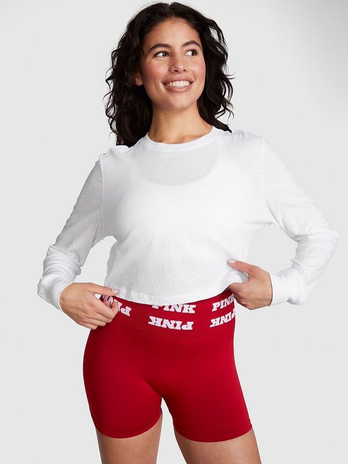 Optic White Cotton Slub Cropped Boxy Long Sleeve T-Shirt (K70617) | £14