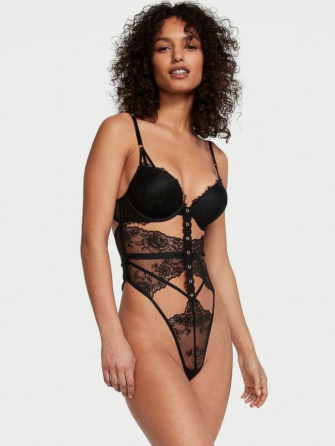 Black Bombshell Eyelet Lace Bodysuit (K70633) | £85