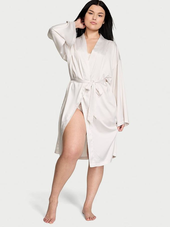 Coconut White Bridal Satin Midi Robe (K70663) | £59