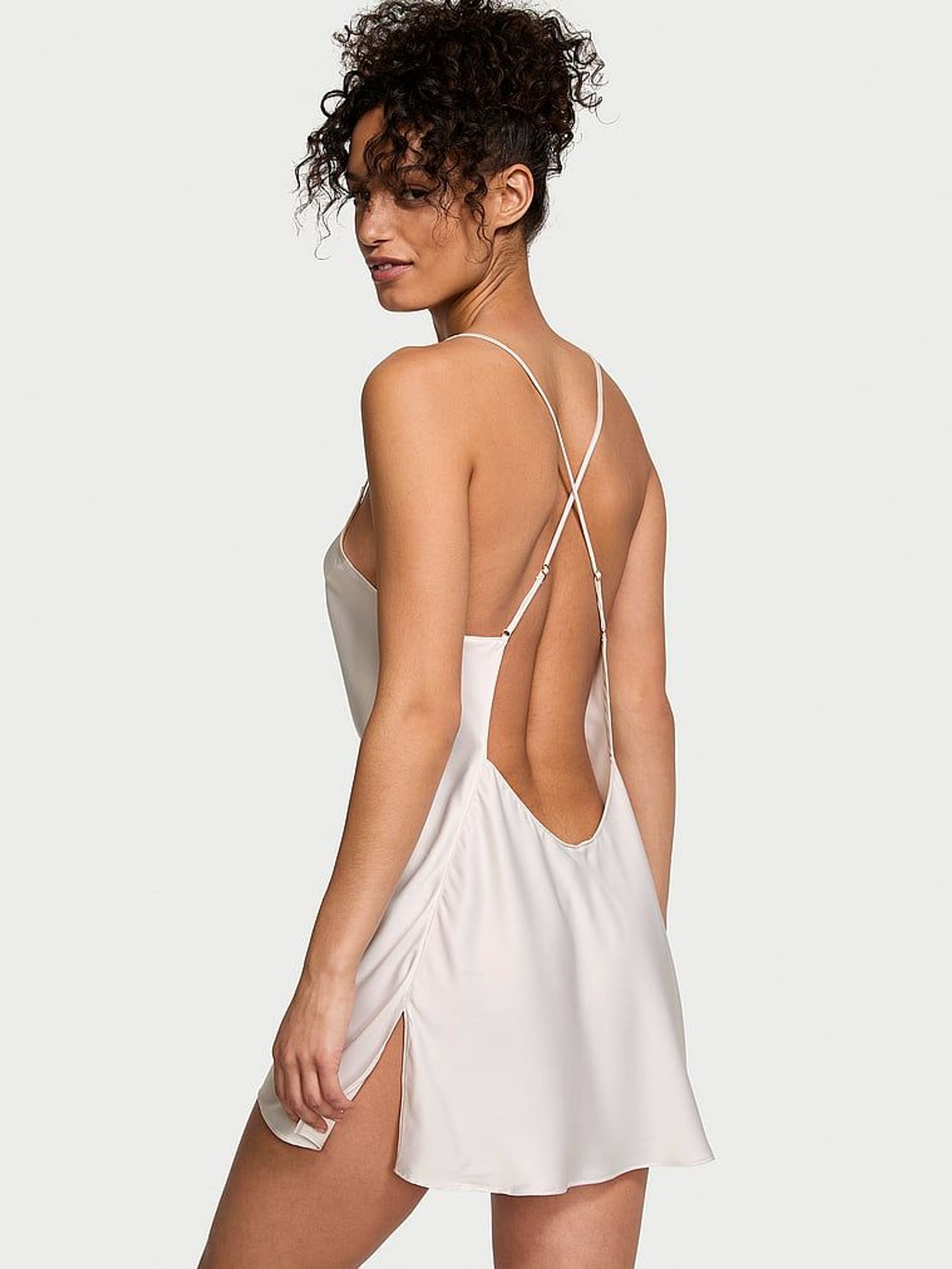 Coconut White Mini Satin Open Back Slip (K70664) | £59