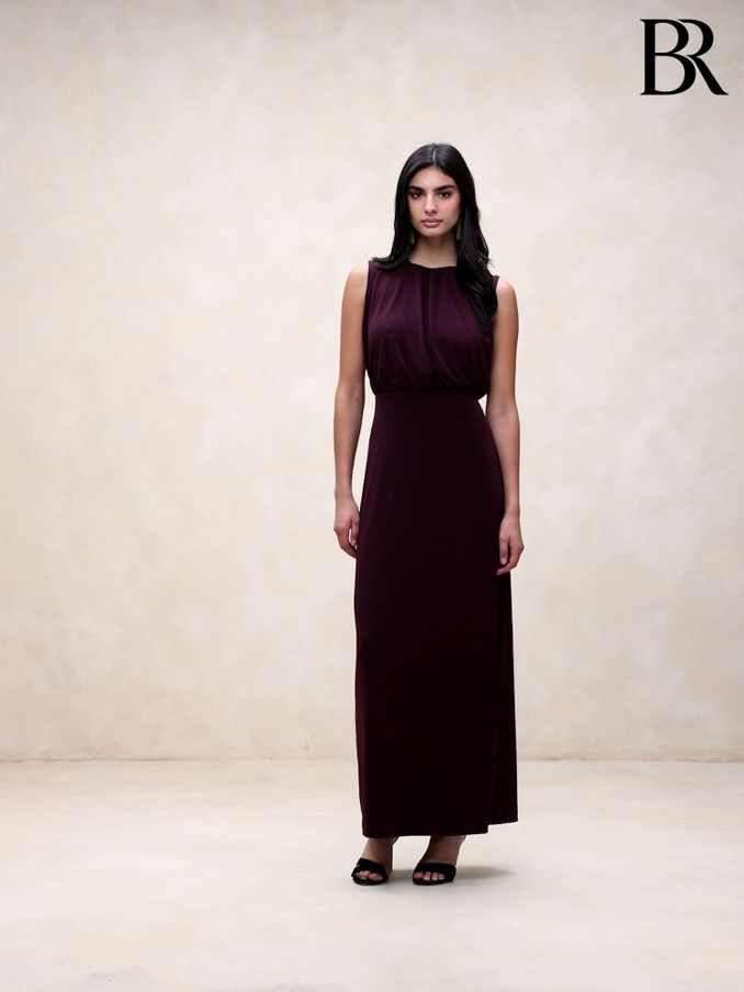 Banana Republic Burgundy Purple Aura Jersey Maxi Dress (K70675) | £45