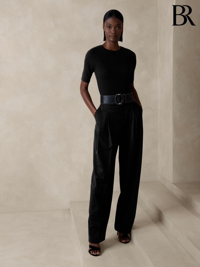 Banana Republic Black Ribbed Half-Sleeve T-Shirt (K70682) | £30