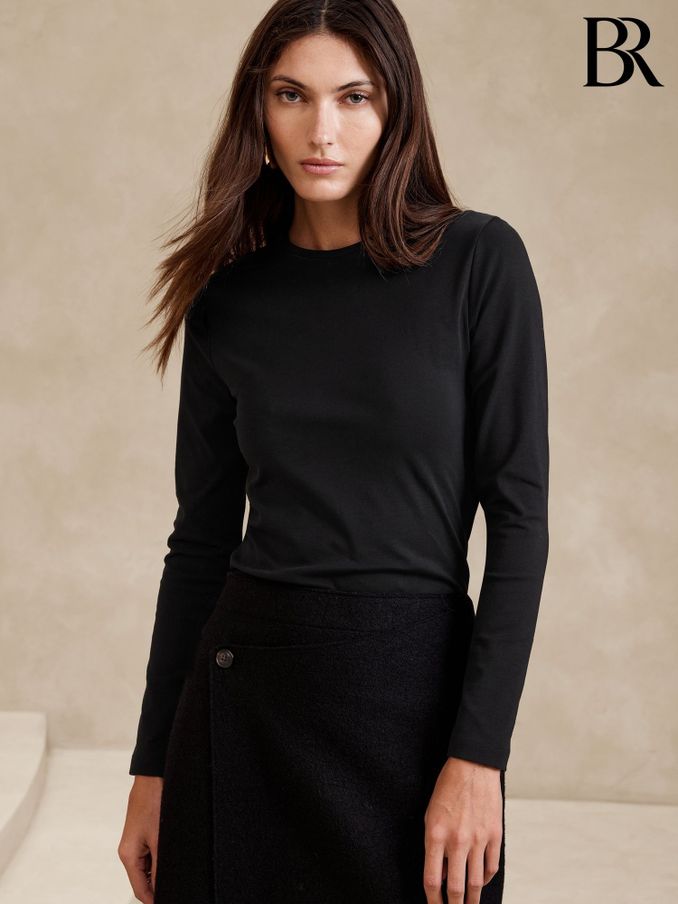 Banana Republic Black Refined Crew Neck Long Sleeve Top (K70687) | £35