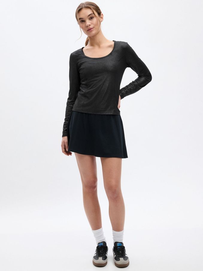 Black Shimmer CoolDry Fitted Long Sleeve Scoop Neck T-Shirt (K71077) | £12