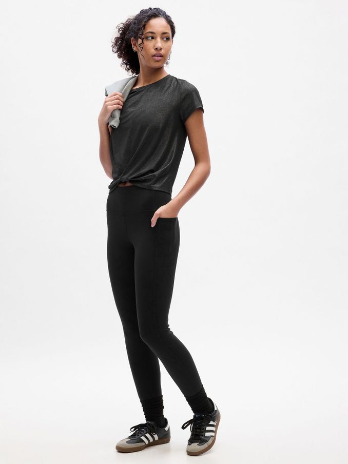 Black Cool Dry Twist Front Short Sleeve Crew Neck T-Shirt (K71078) | £11