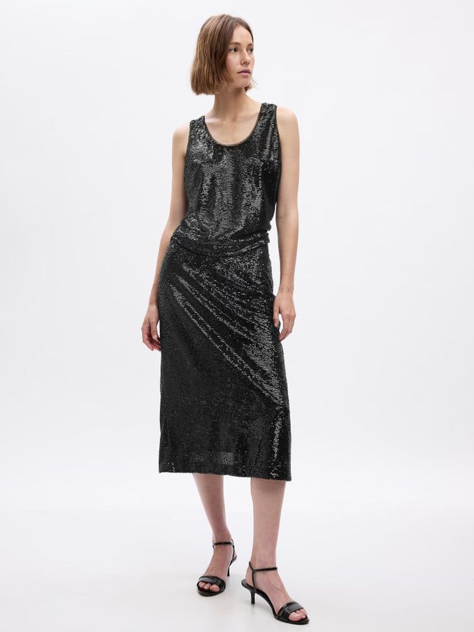 Black Sequin Midi Pencil Skirt (K71113) | £14