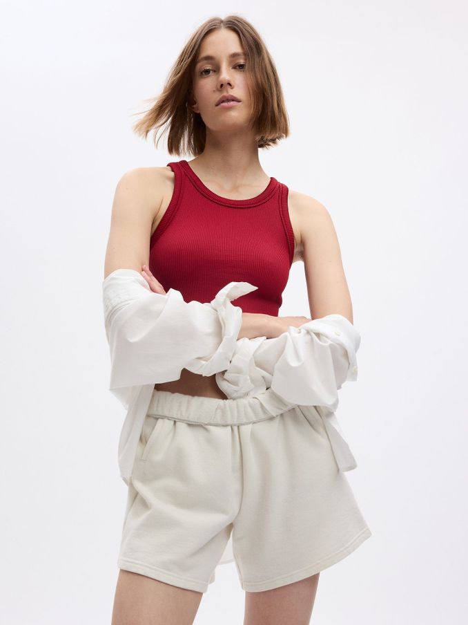 Red Seamless Rib Cropped Halter Vest (K71129) | £12
