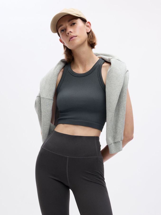 Grey Seamless Rib Cropped Halter Vest (K71131) | £11
