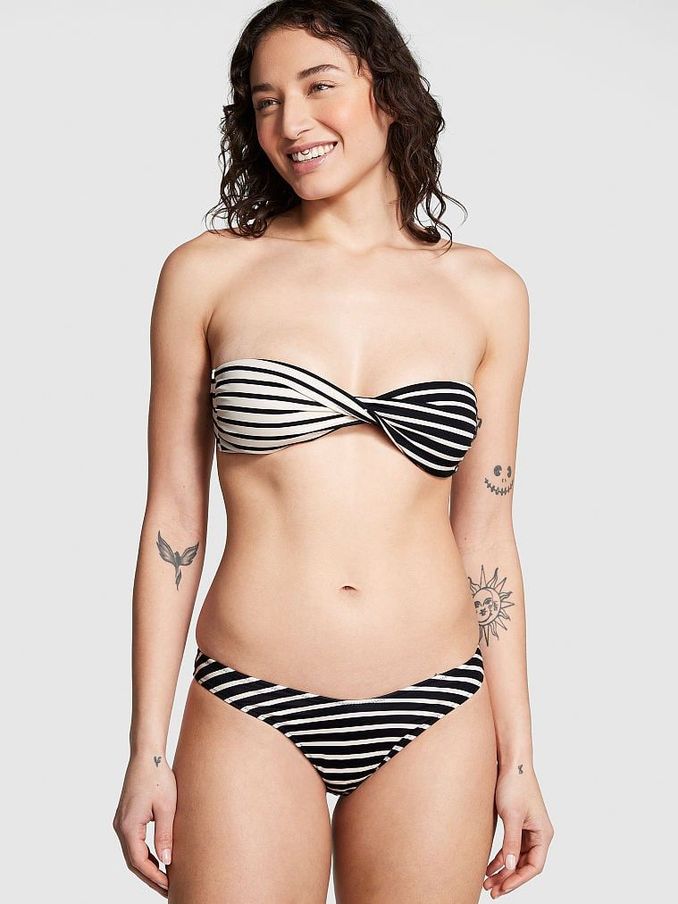 Black And Creamer Stripe Strapless Bikini Top (K71829) | £10