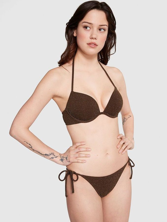 Ganache Brown Shimmer Tie Side Bikini Bottom (K71830) | £15