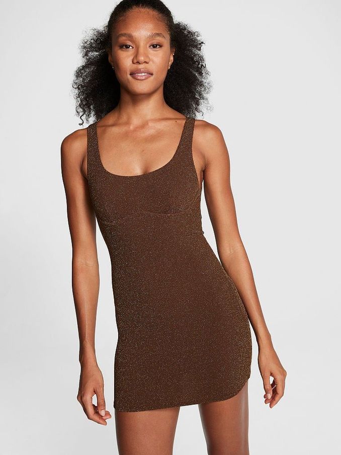 Ganache Brown Shimmer Swim Dress (K71896) | £25