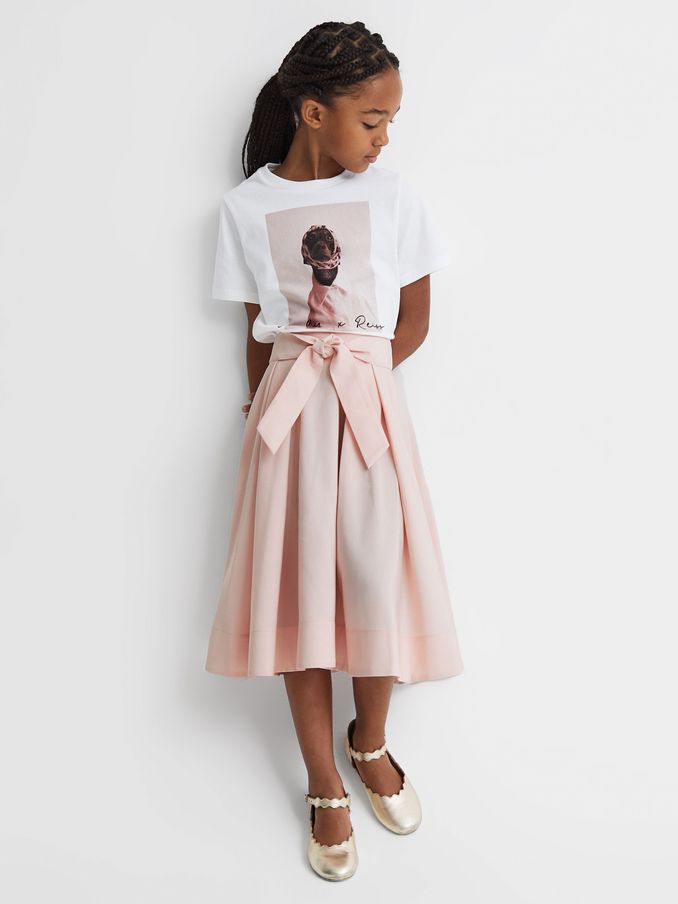 4-9 yrs Pleated Belted Taffeta Midi Skirt in Pink (K72490) | £25