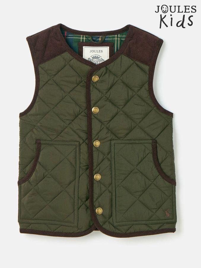 Kids' Gibson Khaki Green Quilted Gilet (K73272) | £29 - £32