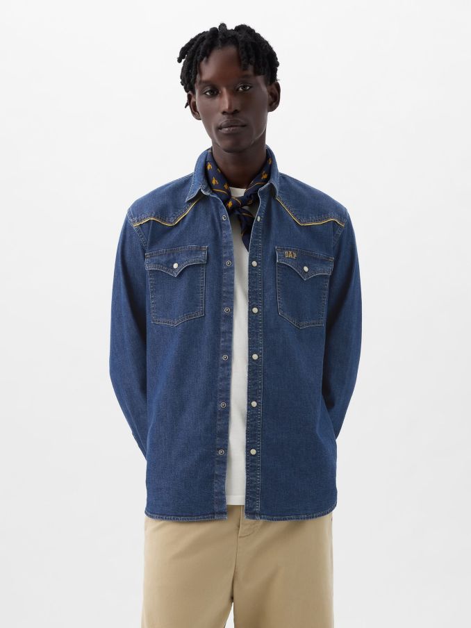 Blue Dapper Dan Denim Western Shirt (K73537) | £32