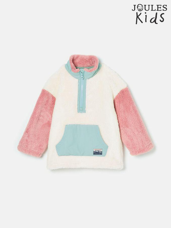 Kids' Always Cosy Cream Colourblock Quarter Zip Borg Fleece (K73587) | £29 - £32