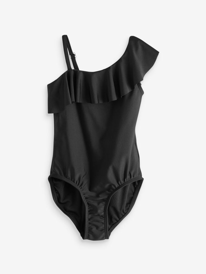 Black Asymmetric Ruffle Swimsuit (4-12yrs) (K73738) | £16