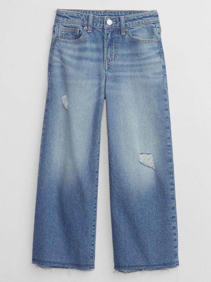 Blue High Waisted Distressed Wide Leg Ankle Jeans (5-13yrs) (K73825) | £17