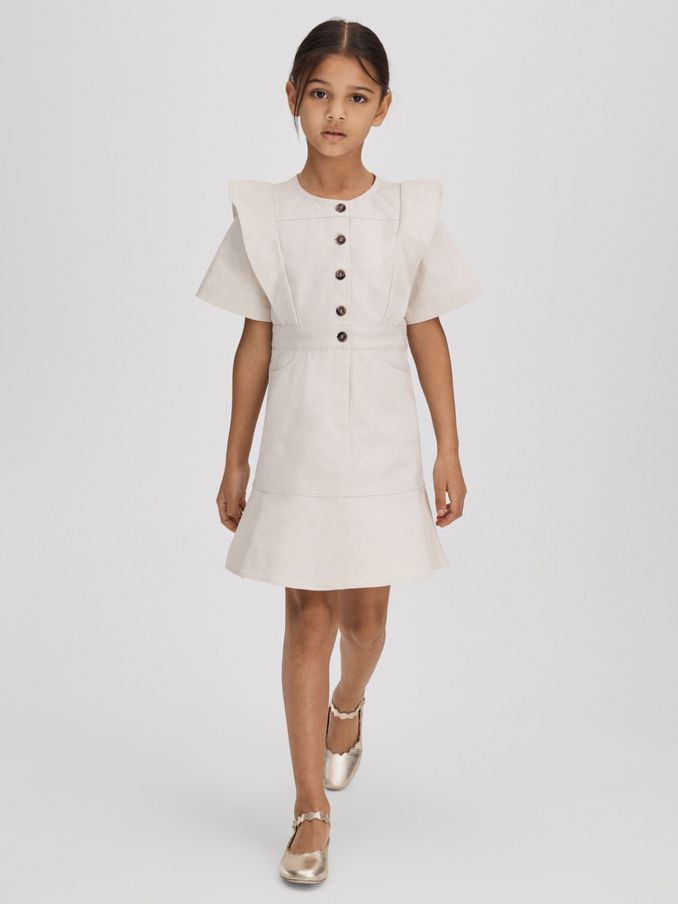 13-14 yrs Flared Denim Dress in Stone (K74858) | £28