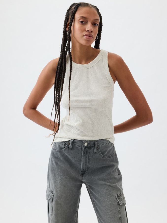Grey Ribbed Racer High Neck Vest Top (K75006) | £4