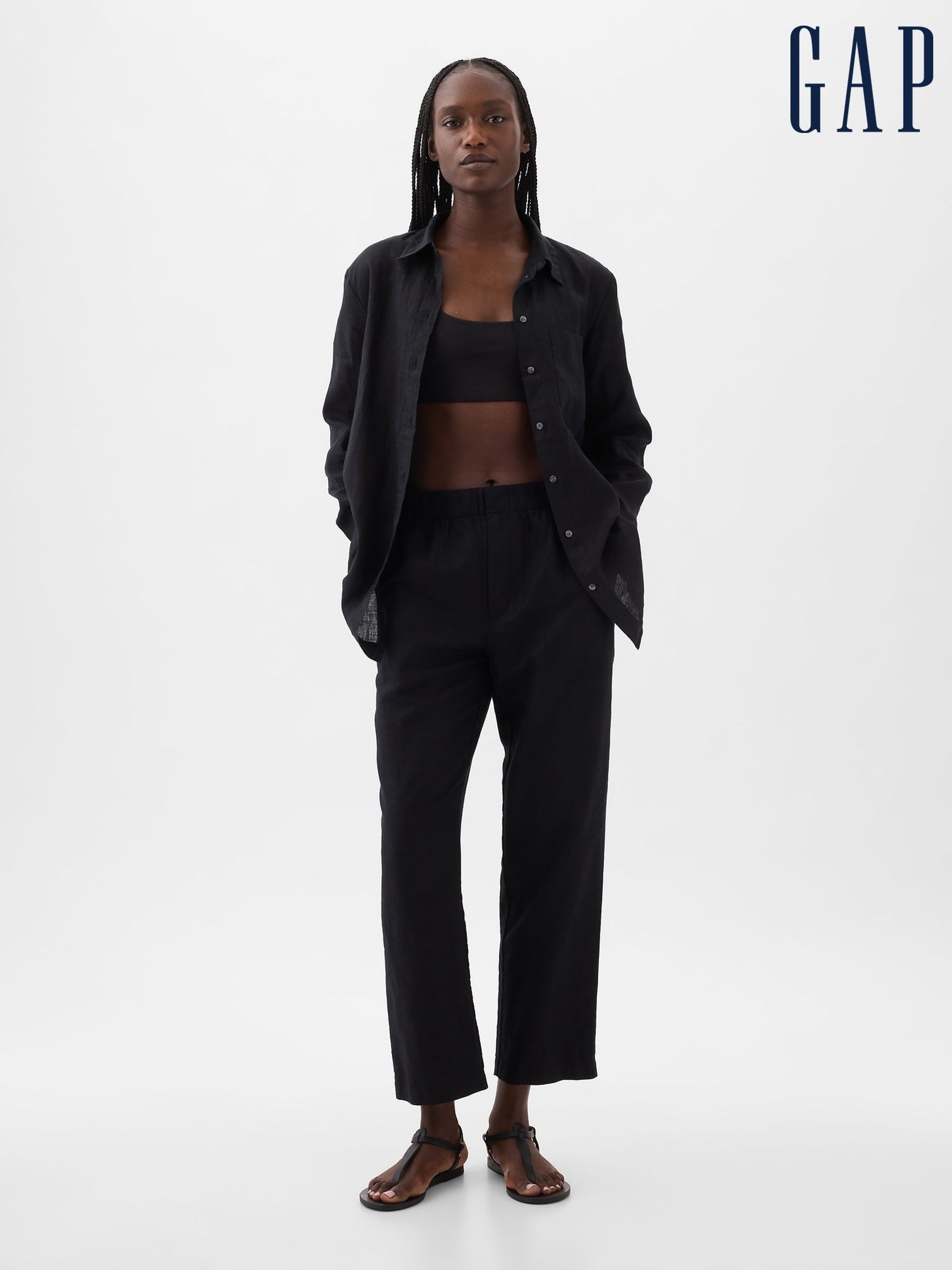 Black 100% Linen Long Sleeve Oversized Shirt (K75018) | £60