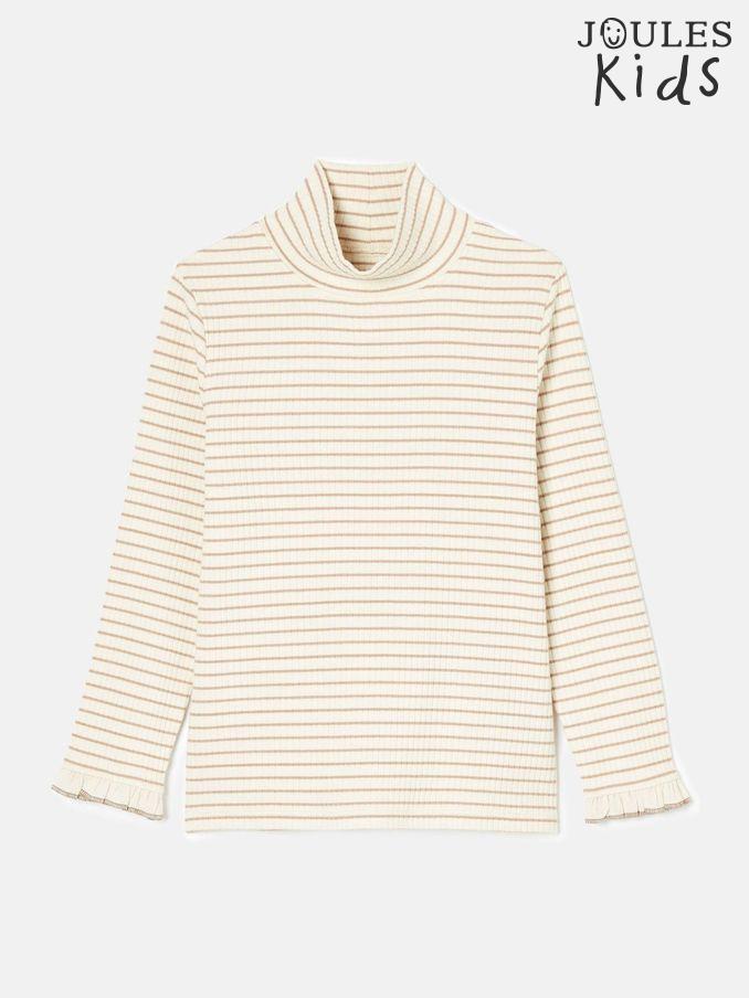 Faye Cream Stripe High Neck Rib Top (K75049) | £8 - £9