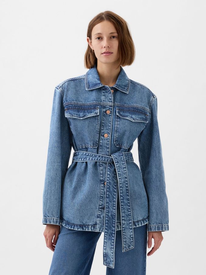 Blue Mid Length Belted Denim Shirt Jacket (K75062) | £30