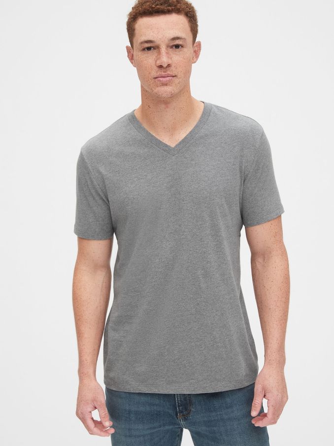 Grey V-Neck Classic 100% Cotton Short Sleeve T-Shirt (K75200) | £14