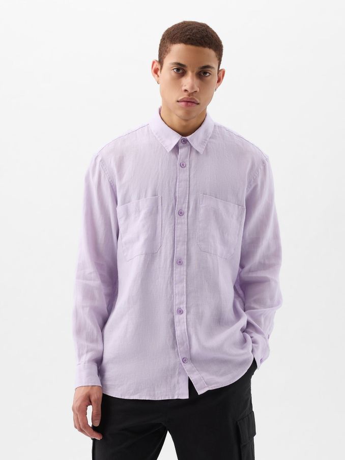 Purple Linen Blend Long Sleeve Shirt (K75218) | £19