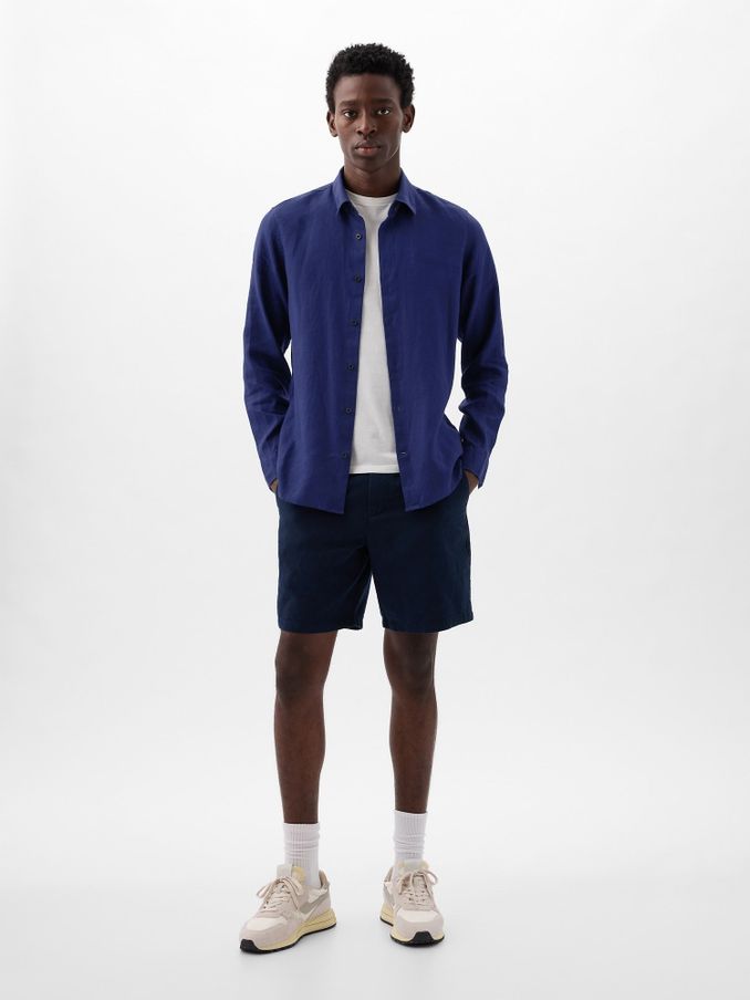Blue 100% Linen Long Sleeve Shirt (K75219) | £25