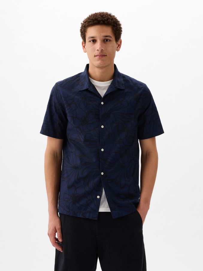 Blue Resort Poplin Print Shirt in Standard Fit (K75233) | £17