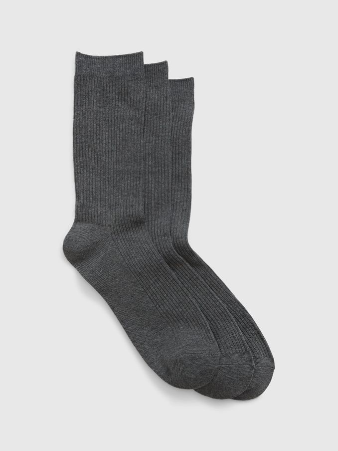 Grey Adults 3 Pack Crew Socks (K75279) | £10