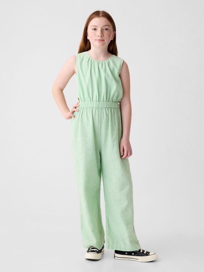 Green Linen Cotton Sleevless Jumpsuit (4-13yrs) (K75453) | £17