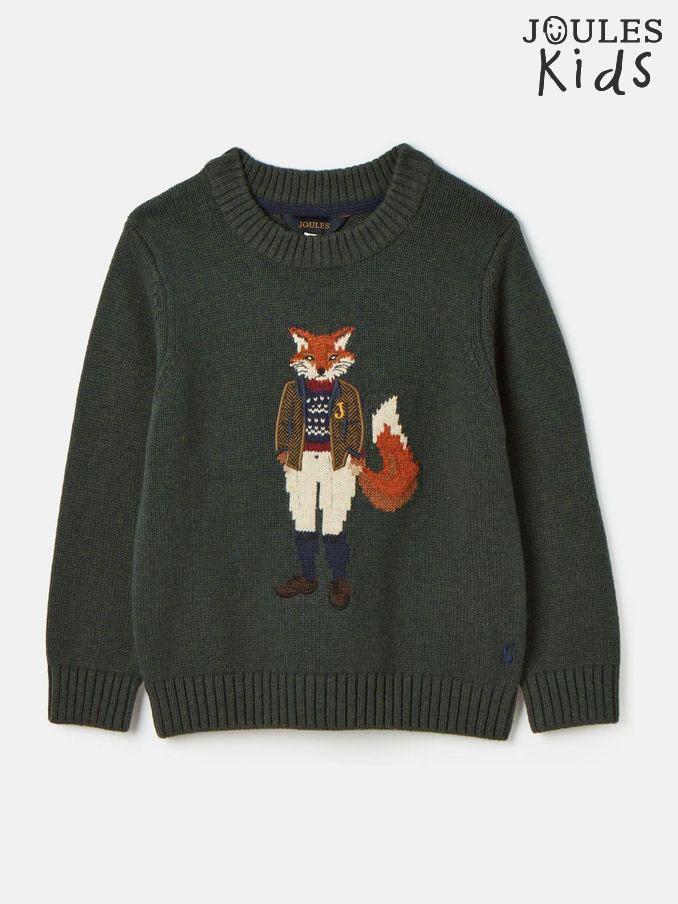 Kids' Jonty Green Intarsia Fox Artwork Jumper (K75555) | £28 - £34