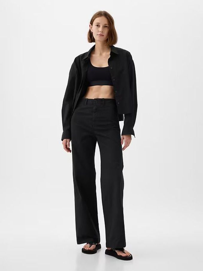 Black Mid Rise Wide Leg Ankle Trousers (K75559) | £50