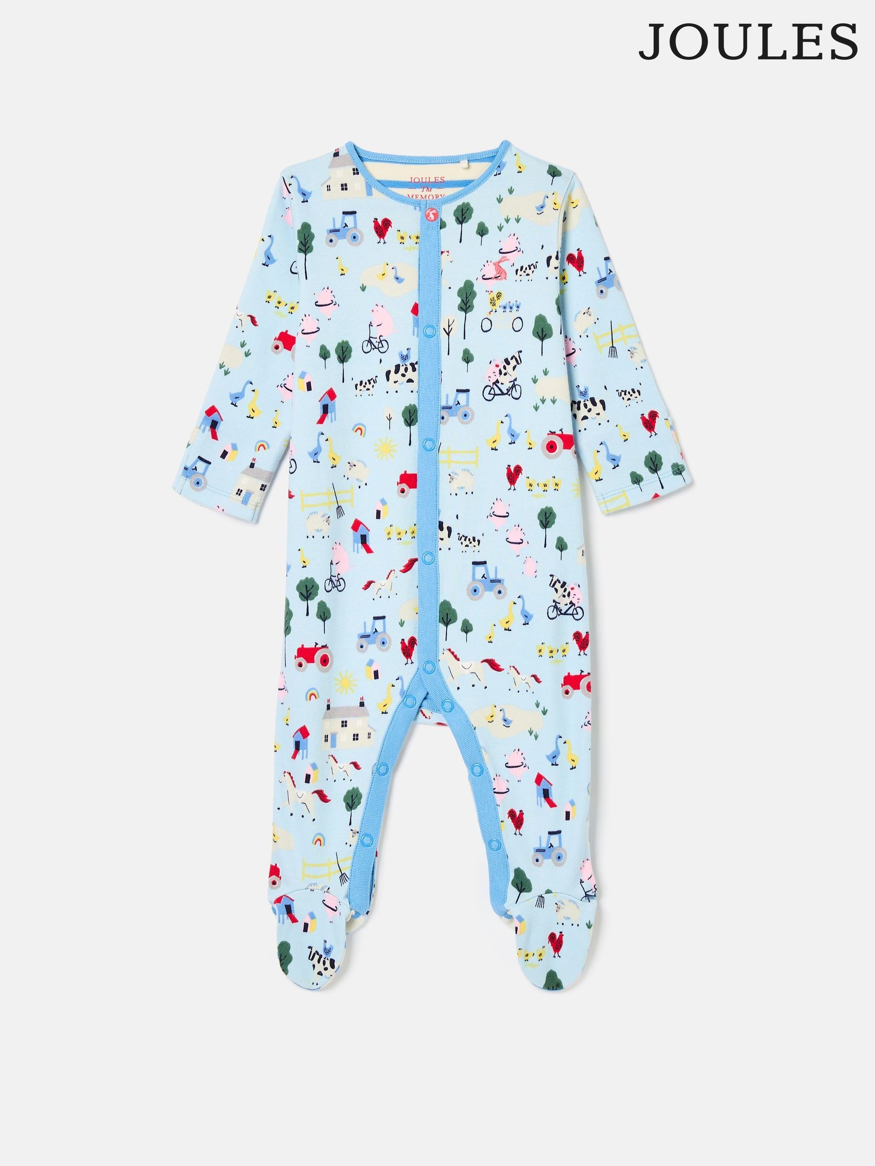 Razamataz Blue Farm Print Cotton Babygrow (K75674) | £16