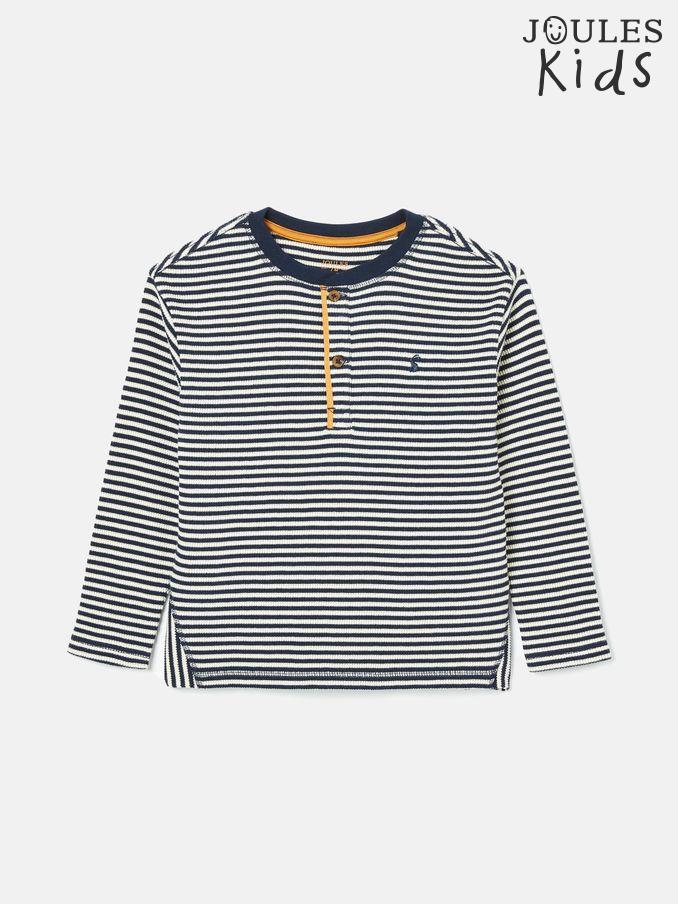 Boys' Arthur Navy & Cream Stripe Henley Top (K75696) | £14 - £16