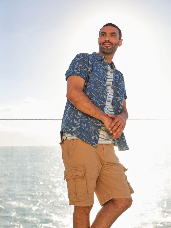 Indigo Blue Leaf Print Shirt (K76392) | £30